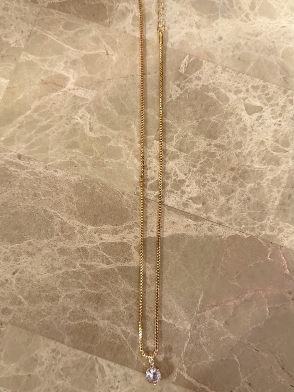 Gold Chain Necklace with Clear Pendant - Women Jewelry